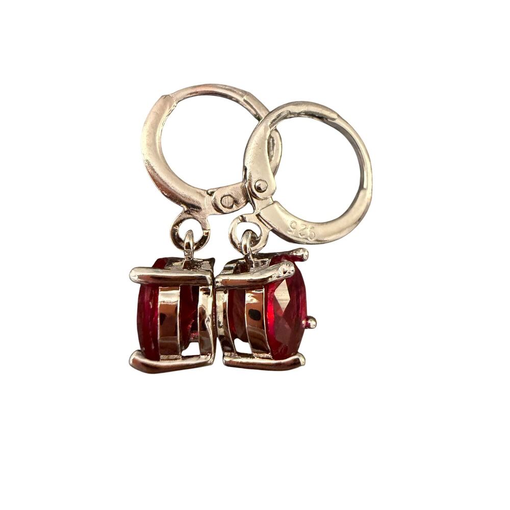 925 stamp Color silver Ruby Red CZ Drop Earring Sterling Lever-Backs - Picture 5 of 5
